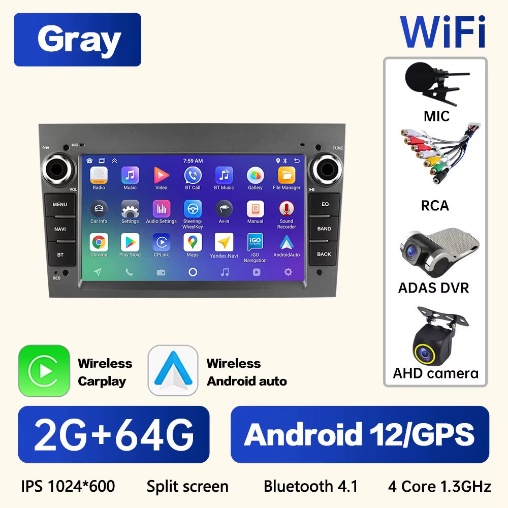Android 12 for Opel Astra Antara Vectra Corsa Zafira Multimedia Video Player GPS Navigation Carplay Android Auto 2Din Stereo