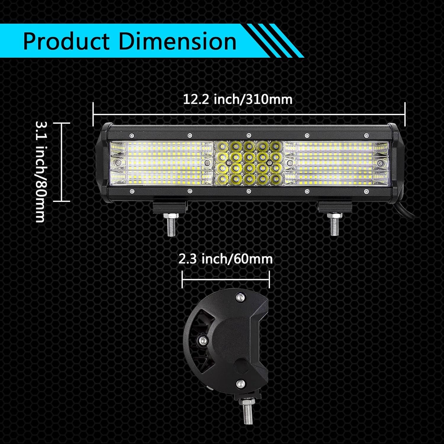 Willpower Barra LED 4X4 330W 30Cm Barras Luce De Trabajo 9D Combinación De Punto Inundación Foco Led 12V 24V 6000K Faro Led IP67 Impermeable Para Coche Tractor Camion Barco ATV UTV SUV