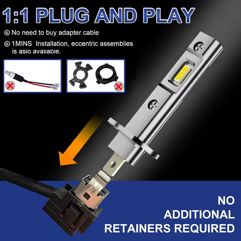 Dualvision 2X 120000LM Canbus H1 LED Headlight Bulbs H1 LED Car Head Fog Light Fanless Plug&Play New H1 Mini Upgrade Nonpolarity