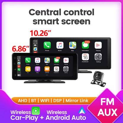 10.26"/6.86" Universal Car Radio Screen Wireless Carplay Android Auto Multimedia Video Player Monitor Dashboard Rearview Cam DSP