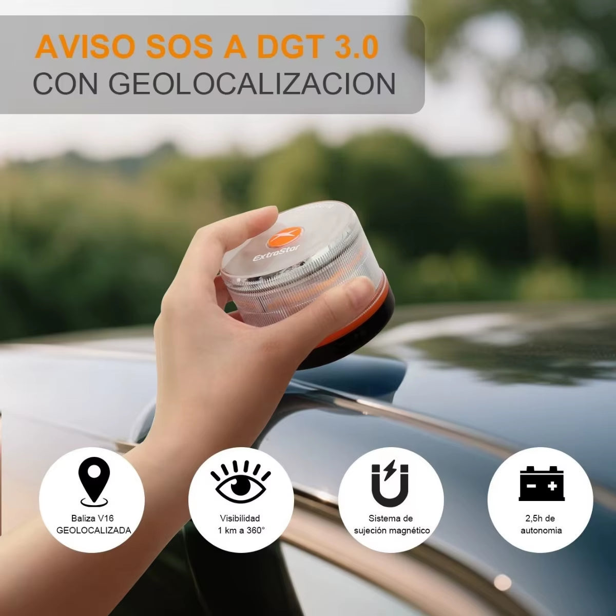2026 Latest Version Extrastar V16 Car Emergency Light Approved by DGT with Geolocation 3.0 with SIM and Data Paid 2038