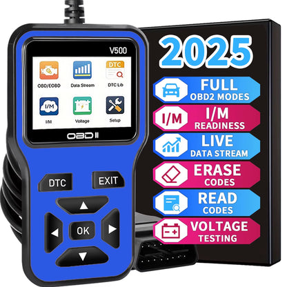 2025 Latest Obd2 Scanner Diagnostic Tool - Complete Engine Code Reader with Data Stream, I/M Readiness, Voltage Test, and Erase Function, Obd Powered, Compatible with All Vehicles since 1996