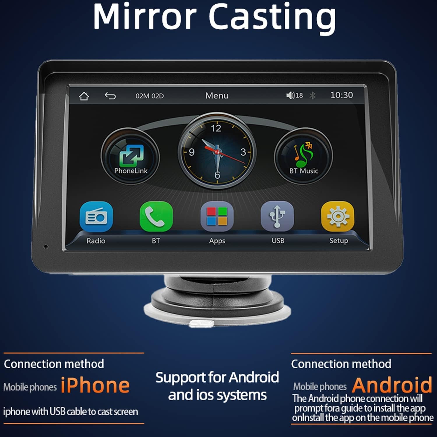 Compatible for Inalámbrico Carplay Android Auto 7" Portátil Estéreo Auto Monitor De Pantalla Táctil HD Radio Para Automóvil Con Bluetooth Mirrorlink Transmisor FM Puerto De Tarjeta AUX / USB / TF