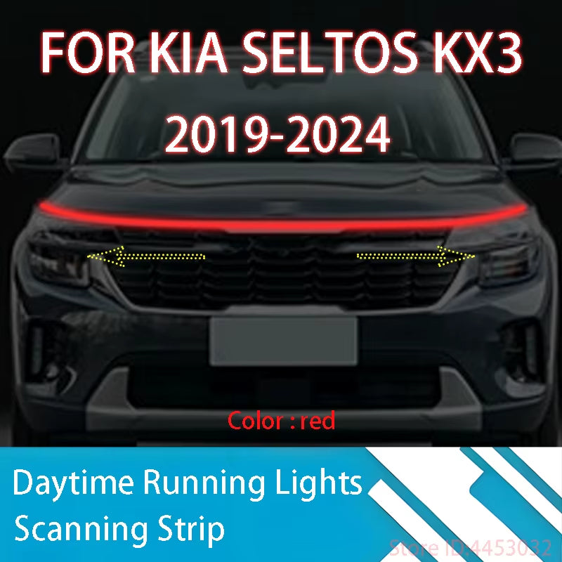 FOR Kia SELTOS KX3 2019-2024 New Upgrade LED Daytime Running Light Scan Starting Car Hood DRL Guide Decorative Ambient Lamp 12V