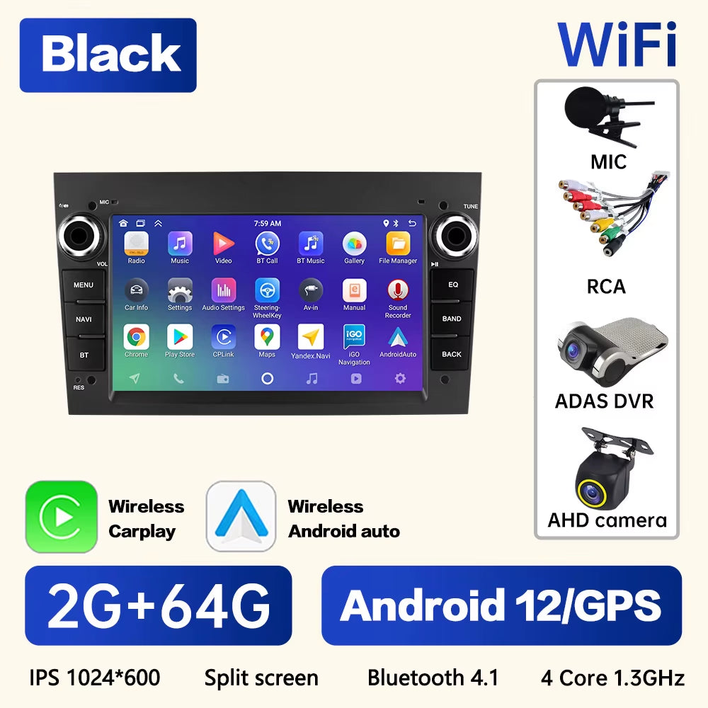 Android 12 for Opel Astra Antara Vectra Corsa Zafira Multimedia Video Player GPS Navigation Carplay Android Auto 2Din Stereo