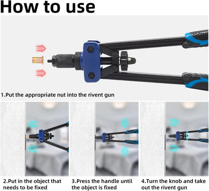 Remachadora De Tuercas, Remachadora De 14" Kit Incluye 278 Tuercas Remachables M3 M4 M5 M6 M8 M10