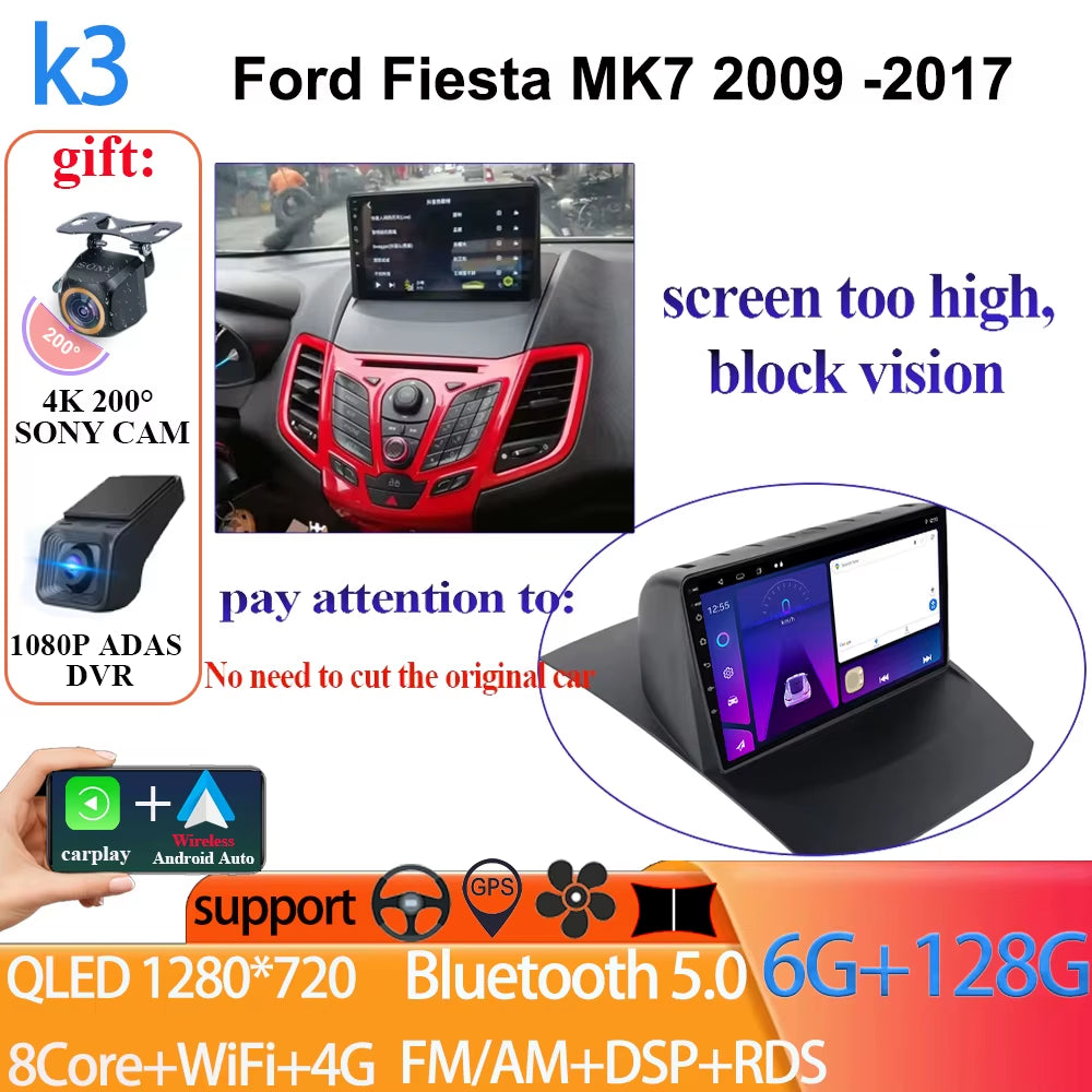 Android 14 Car Radio Carplay for Ford Fiesta Mk 6 2008-2019 Android Multimedia Video Player Touch Screen Auto Stereo Navigation