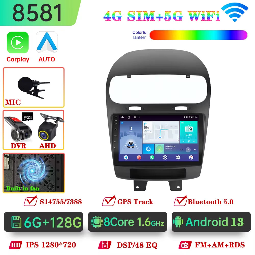 Car Radio Android 13 Wifi 5 for Dodge Journey for Fiat Freemont Wireless Carplay Android Auto 4G Car Multimedia GPS DVR Autorad
