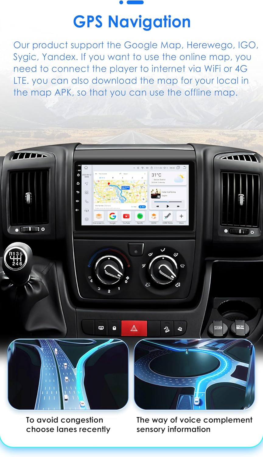 Android 13 Car Radio 9 Pulgadas Pantalla Táctil 8 Núcleo Para Citroën Jumper Ii/Peugeot Boxer Ii/Fiat Ducato 2006-2022 Wifi Wired Android Car, Wireless Carplay Bluetooth Wifi 4G GPS RDS Am/Fm