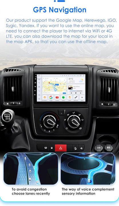 Android 13 Car Radio 9 Pulgadas Pantalla Táctil 8 Núcleo Para Citroën Jumper Ii/Peugeot Boxer Ii/Fiat Ducato 2006-2022 Wifi Wired Android Car, Wireless Carplay Bluetooth Wifi 4G GPS RDS Am/Fm