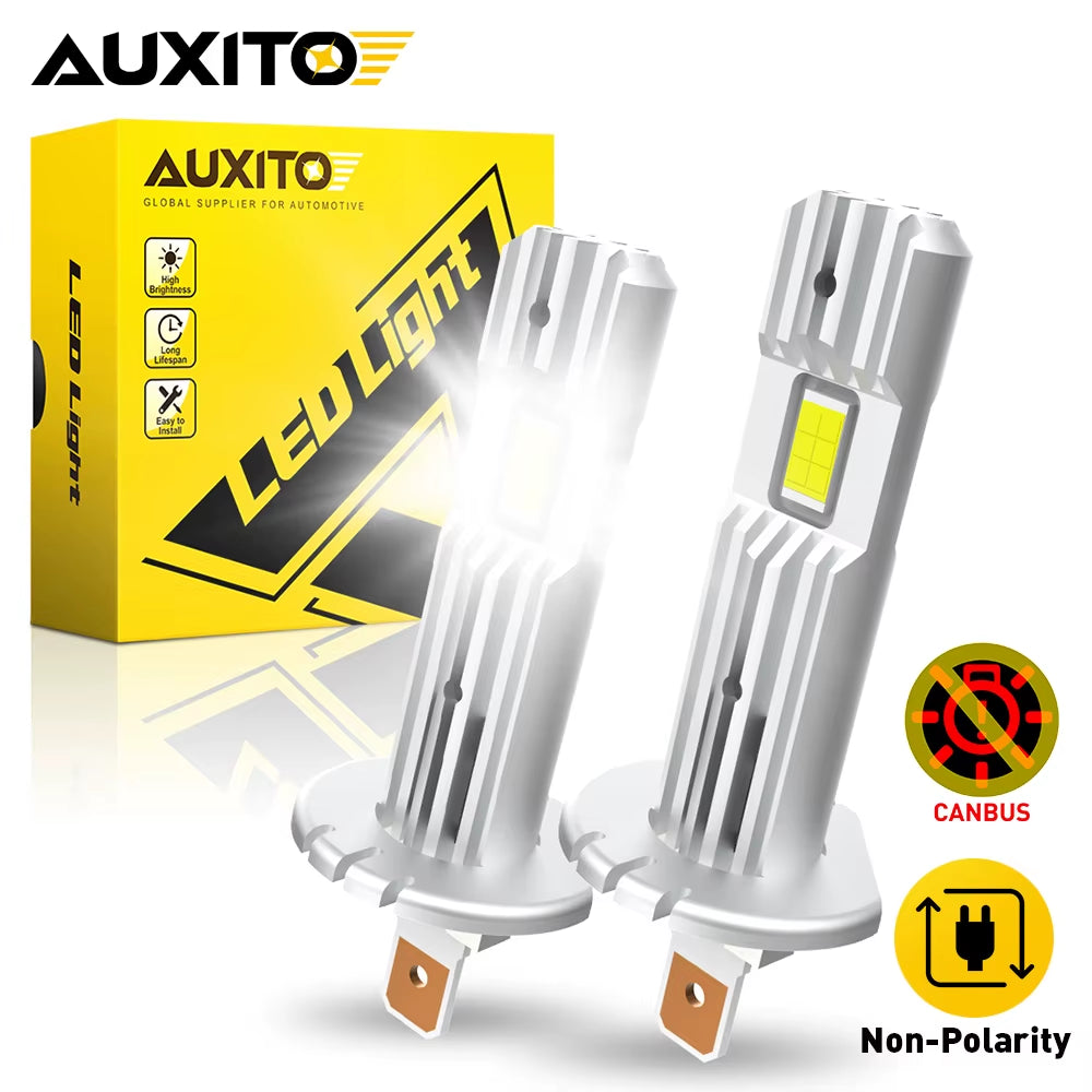 AUXITO 2Pcs Canbus LED Light Bulb H1 LED Headlight Mini Size Design 60W H1 LED Error Free Plug & Play New Upgrade Nonpolarity