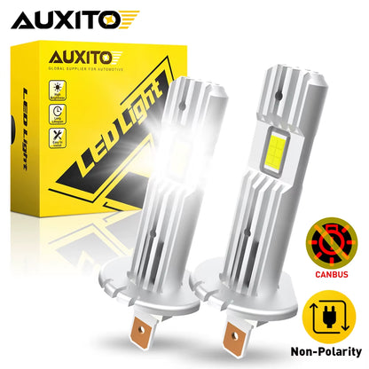 AUXITO 2Pcs Canbus LED Light Bulb H1 LED Headlight Mini Size Design 60W H1 LED Error Free Plug & Play New Upgrade Nonpolarity
