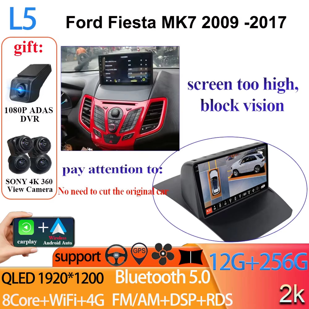 Android 14 Car Radio Carplay for Ford Fiesta Mk 6 2008-2019 Android Multimedia Video Player Touch Screen Auto Stereo Navigation