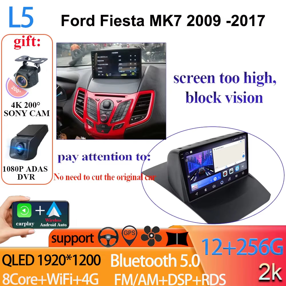 Android 14 Car Radio Carplay for Ford Fiesta Mk 6 2008-2019 Android Multimedia Video Player Touch Screen Auto Stereo Navigation