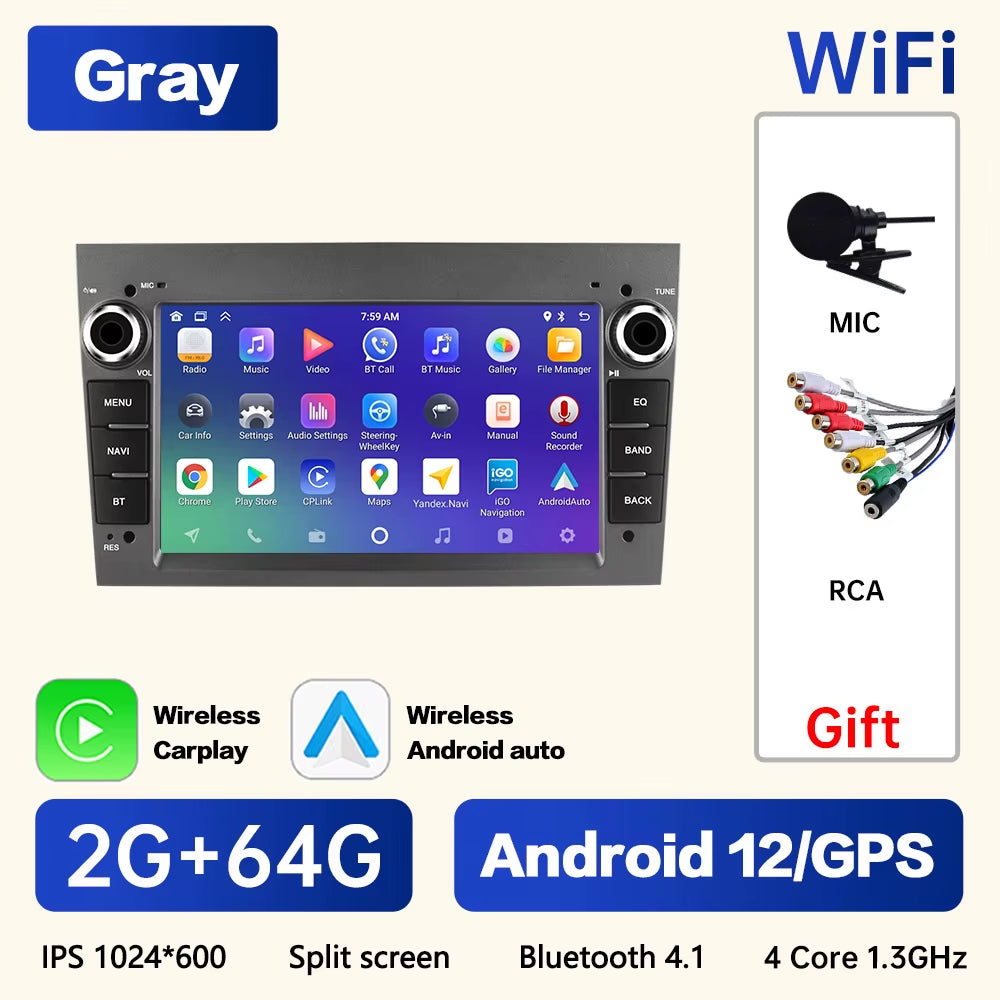 Android 12 for Opel Astra Antara Vectra Corsa Zafira Multimedia Video Player GPS Navigation Carplay Android Auto 2Din Stereo