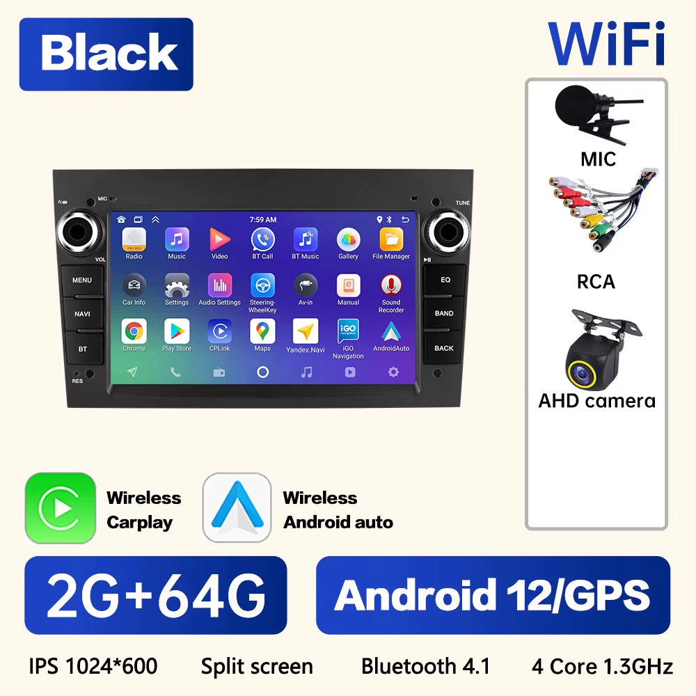 Android 12 for Opel Astra Antara Vectra Corsa Zafira Multimedia Video Player GPS Navigation Carplay Android Auto 2Din Stereo