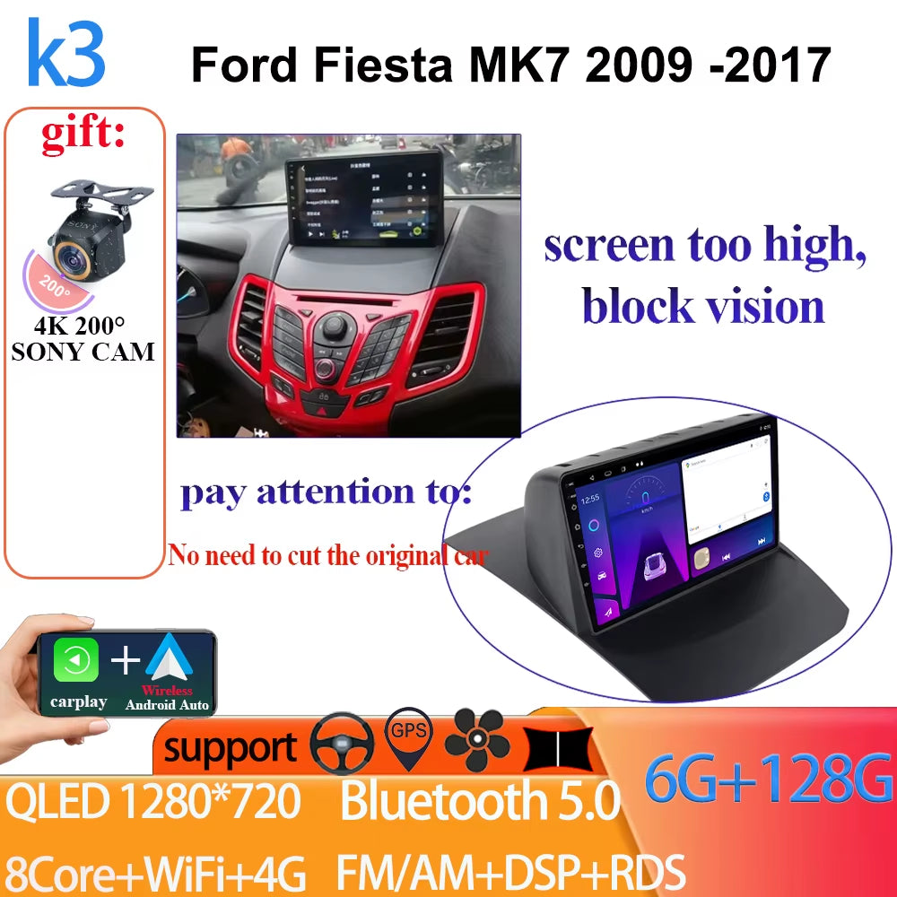 Android 14 Car Radio Carplay for Ford Fiesta Mk 6 2008-2019 Android Multimedia Video Player Touch Screen Auto Stereo Navigation