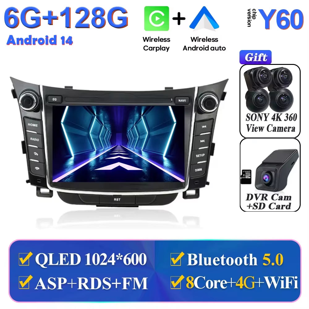 Android Car Stereo Unit Multimedia for Hyundai I30 Elantra GT 2012 - 2017 Radio Video Player GPS Wireless Carplay Android Auto