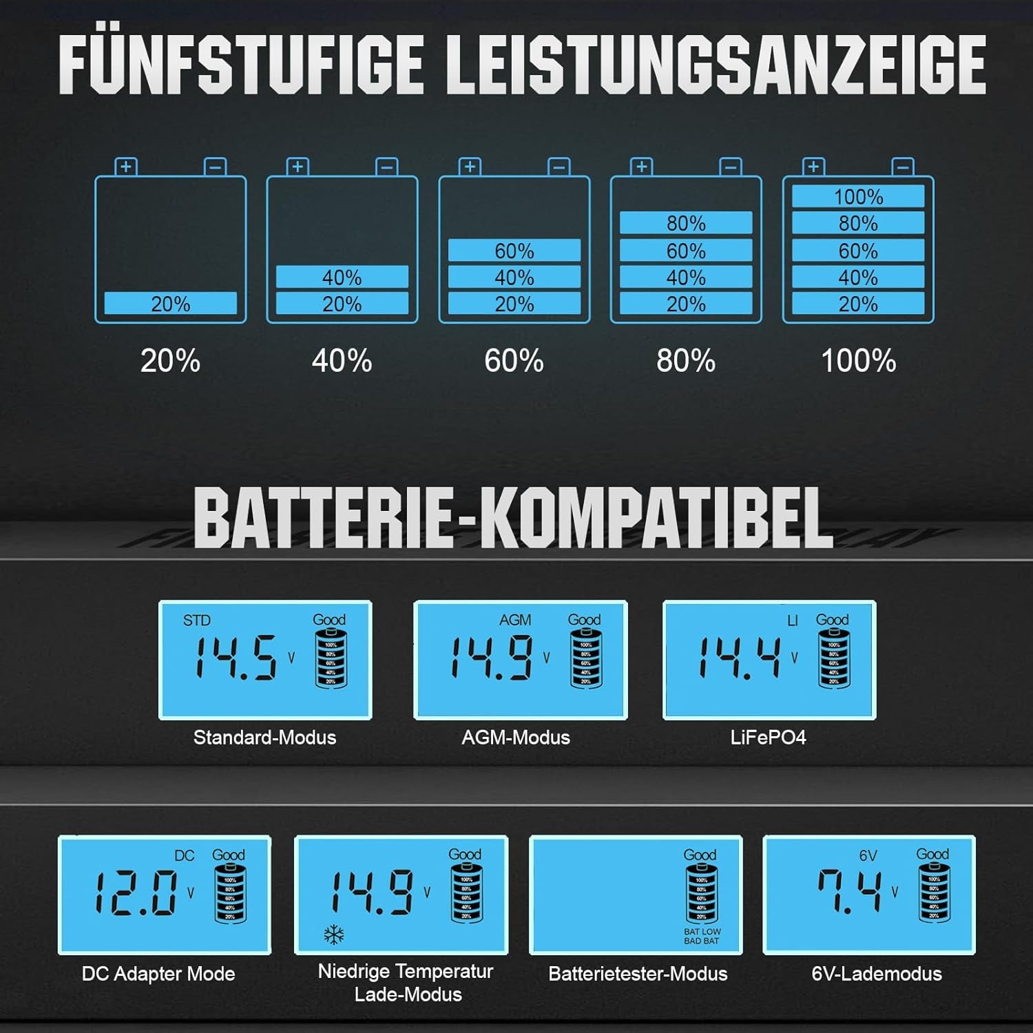 ECO-WORTHY Cargador De Baterias 12V, 5A Cargador Bateria Con Activación De Batería De Litio Para Baterías De Litio Y Plomo En Coche Moto Cortacésped Barco Baterías Marinas
