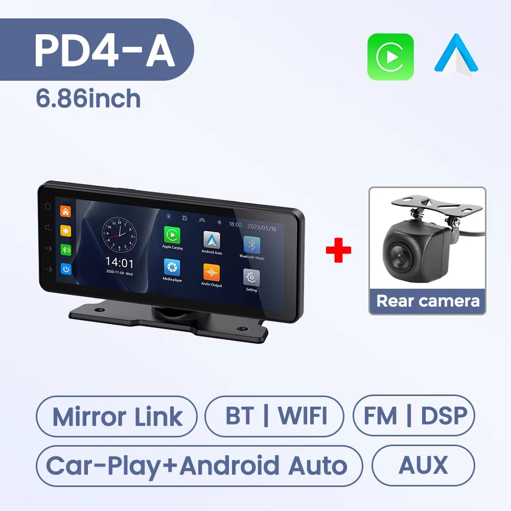 10.26"/6.86" Universal Car Radio Screen Wireless Carplay Android Auto Multimedia Video Player Monitor Dashboard Rearview Cam DSP