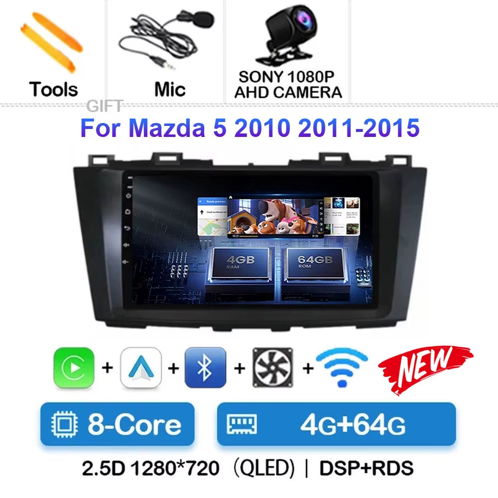 Android 15 for Mazda 5 CW 2010 - 2015 Car Radio Multimedia Video Player Navigation for Android Auto Carplay Wifi GPS Stereo