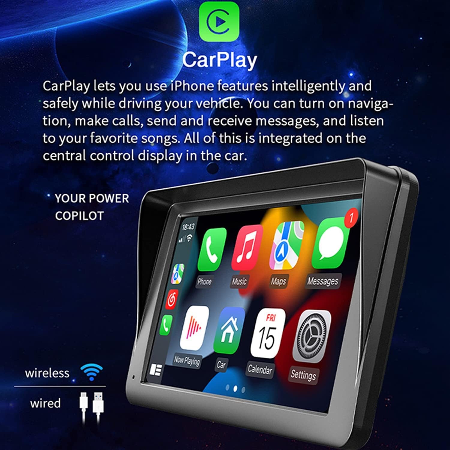 Compatible for Inalámbrico Carplay Android Auto 7" Portátil Estéreo Auto Monitor De Pantalla Táctil HD Radio Para Automóvil Con Bluetooth Mirrorlink Transmisor FM Puerto De Tarjeta AUX / USB / TF