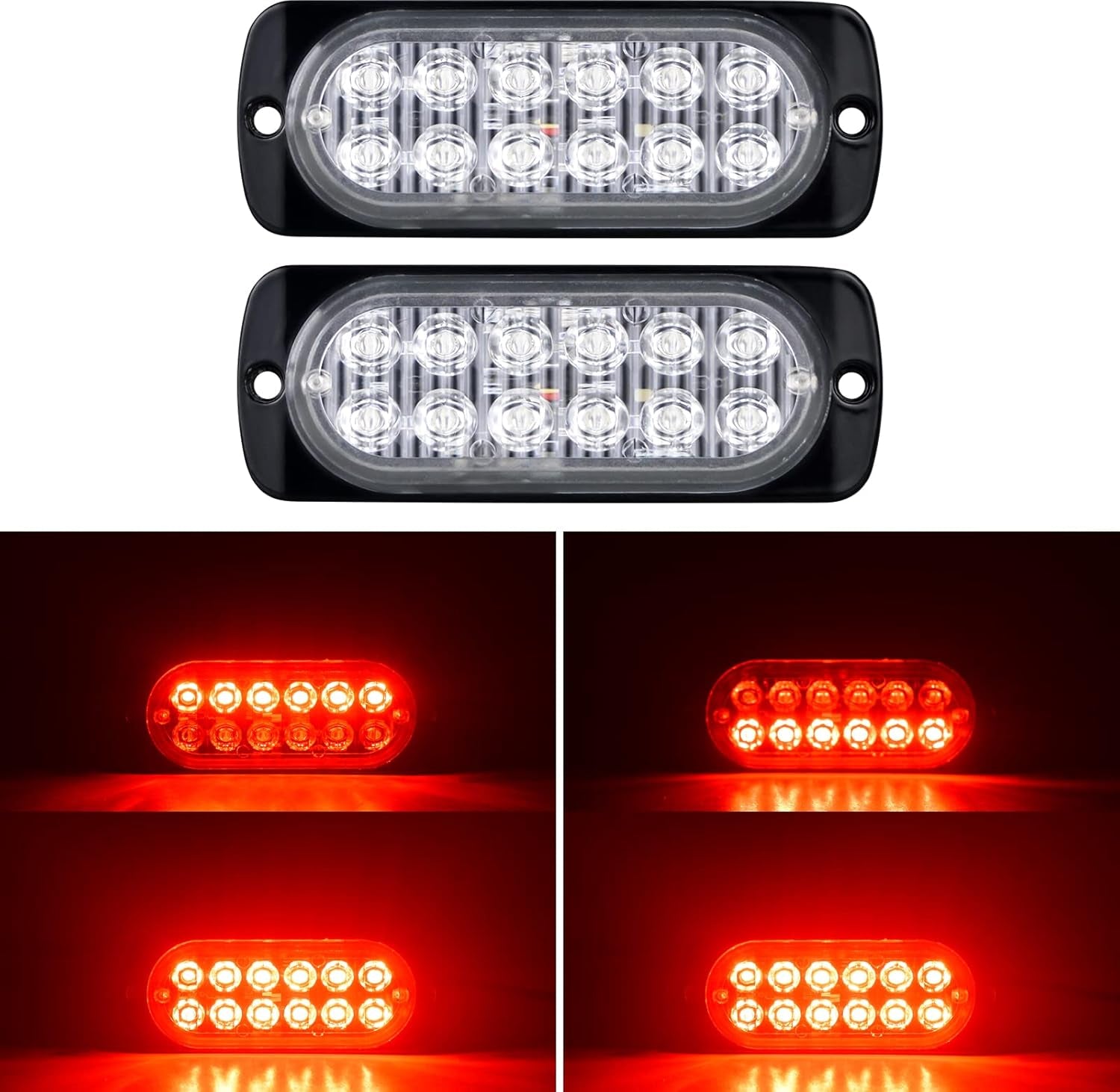Willpower 2Pcs 12LED Luces De Advertencia De Emergencia Rojo Luz Estroboscópica Intermitente Peligro 12V 24V Barra De Luz Impermeable Pour Coche Vehículo Camión Caravana Motocicleta Universal