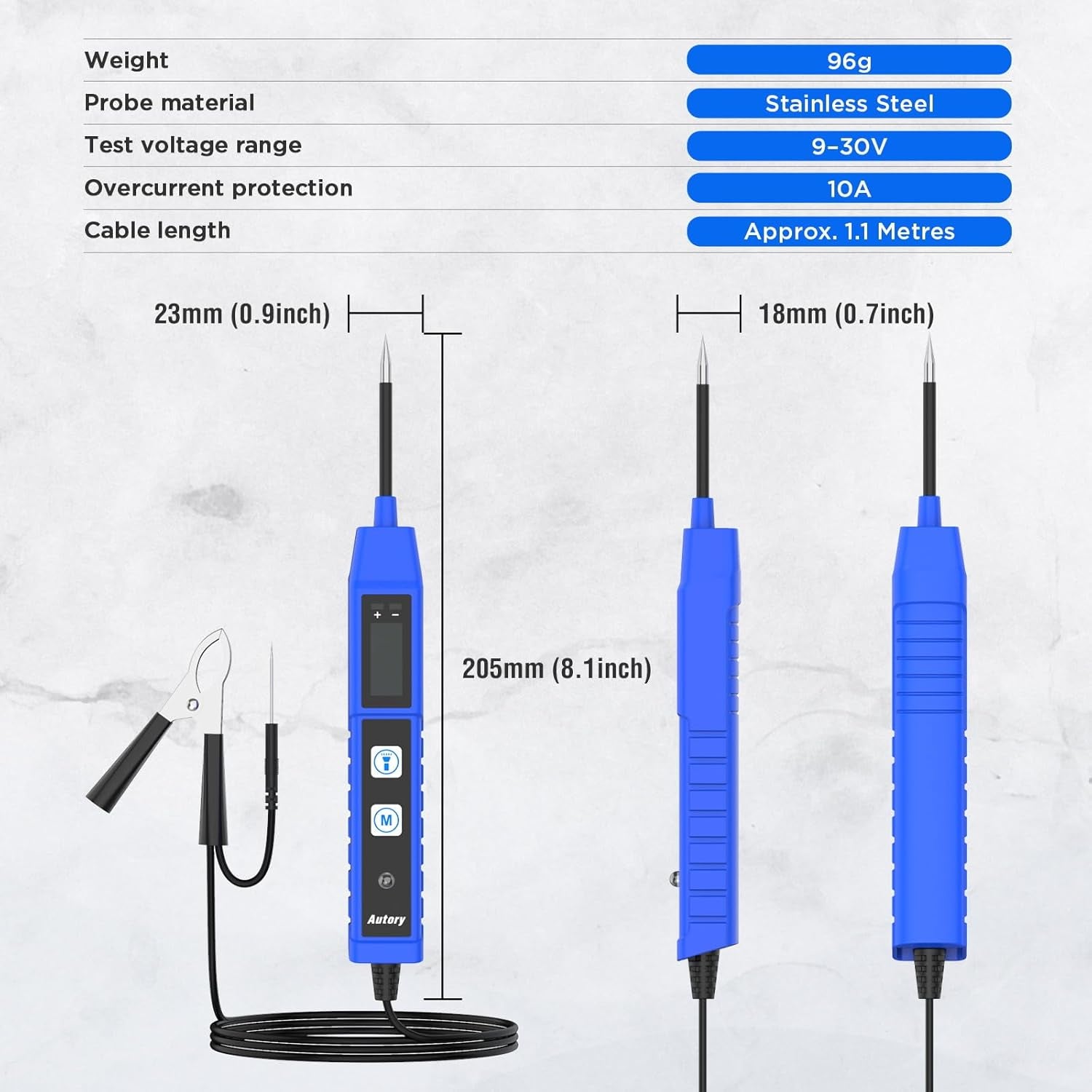 BELEY Comprobador De Circuitos Eléctricos De Automoción Comprobador De Voltaje Para Coche DC 9V-30V Con Pantalla Digital Comprobador De Voltaje Automático Con Luz LED, Protección Contra Sobrecarga