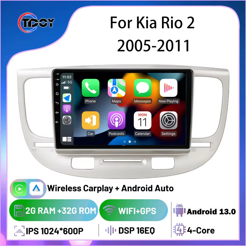 2Din Android Car Radio for Kia Rio 2 2005-2011 Autoradio Multimedia Automotive Carplay Android Auto Wireless Amplifier Car Video