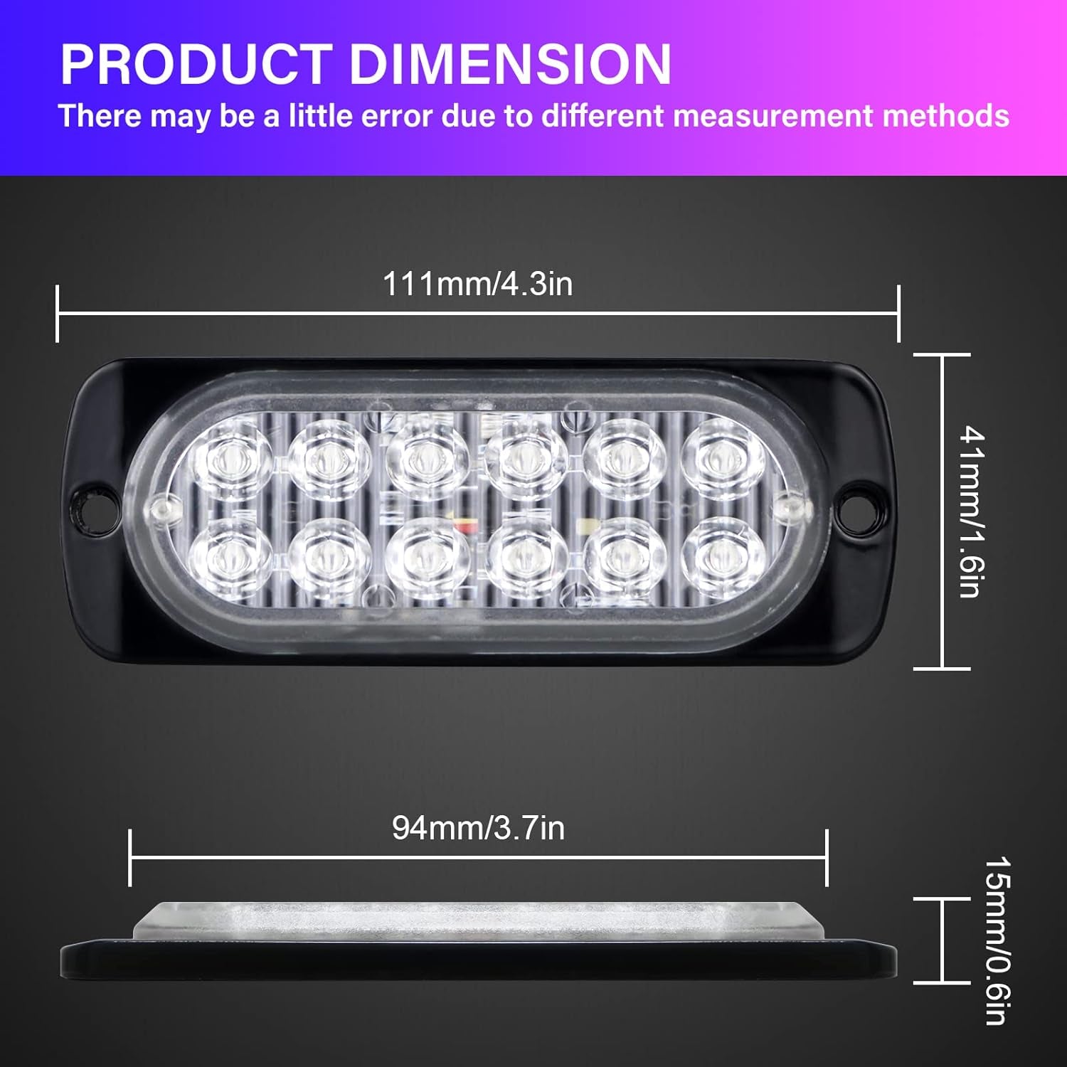 Willpower 2Pcs 12LED Luces De Advertencia De Emergencia Rojo Luz Estroboscópica Intermitente Peligro 12V 24V Barra De Luz Impermeable Pour Coche Vehículo Camión Caravana Motocicleta Universal