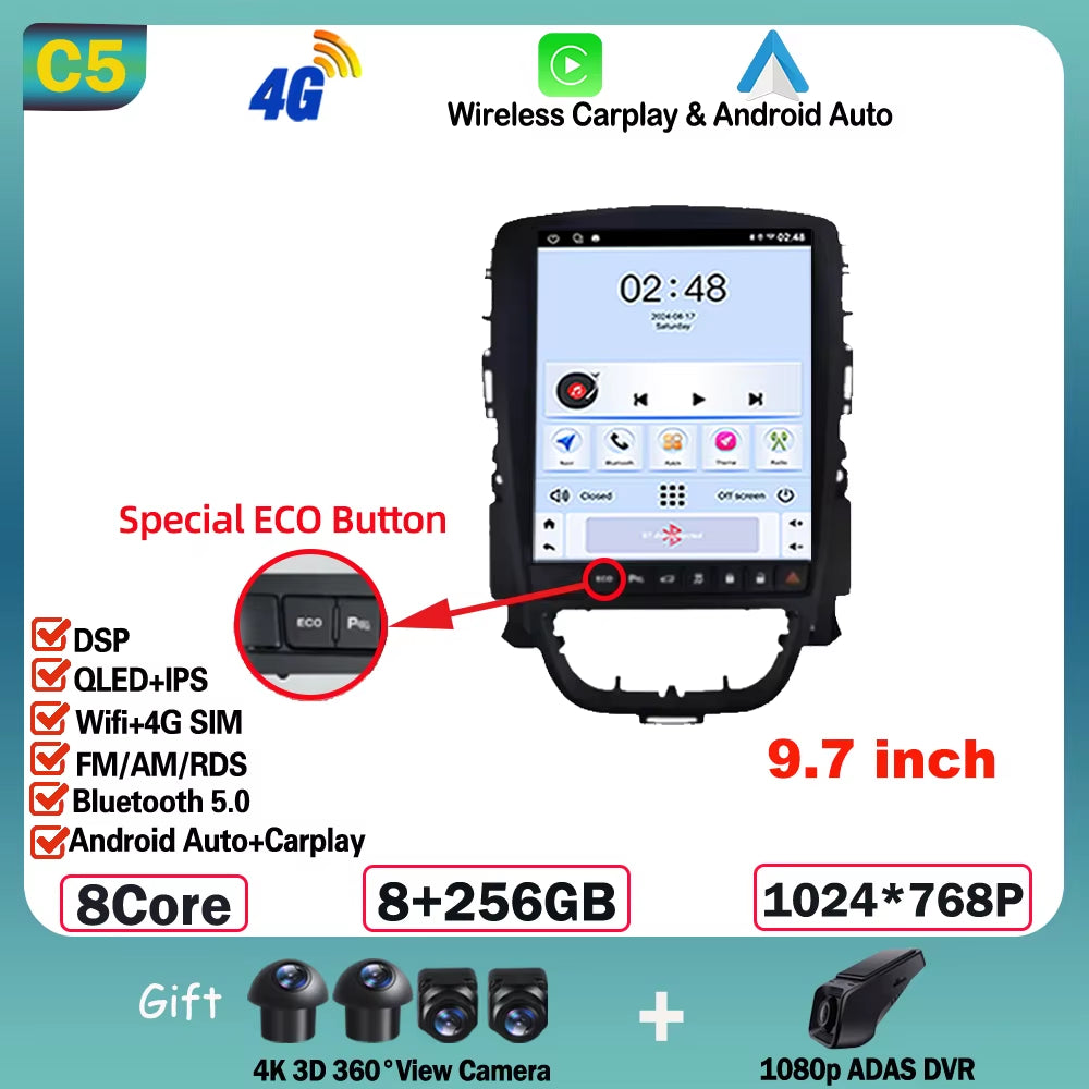 9.7 Inch Android 15 for Opel Astra J 2009-2015 Car Radio Multimedia Video Player GPS Tesla Model Wireless Android Auto WIFI 4G