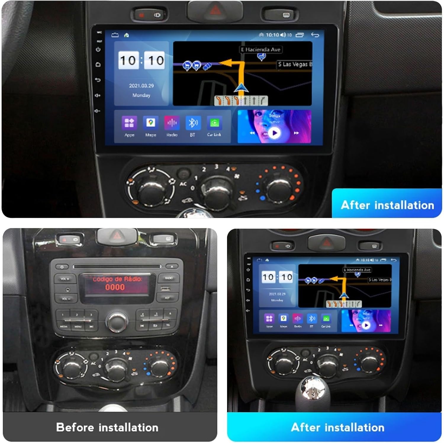 Android 14 Radio Coche Para Renault Sandero 2013 9 Pulgadas Android Radio De Coche 2 DIN Con Carplay Inalámbrico/Android Auto Bluetooth/Gps Navi/Fm Radio/Wifi/Usb/Swc(P6(8G+128G))