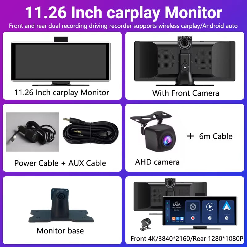 11.26 Inch IPS Carplay & Android Auto Car Radio Multimedia WIFI Video Player Compatible with Apple and Android Devices