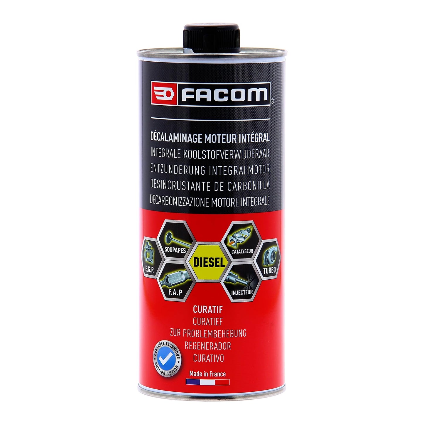 FACOM Limpiador completo para motores Diésel, Desincrustante inyectores, turbo, valvula EGR, CURATIVO, 1L