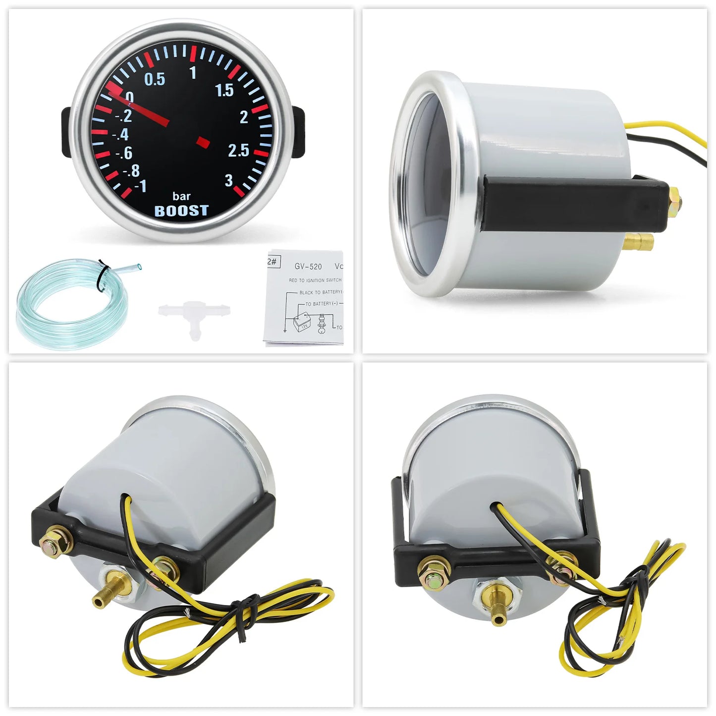3.0 BAR Smoke Lens Turbo Pressure Gauge with Mechanical White LED Backllight Auto Turbo Boost Gauges Boost Meter 52Mm Universal