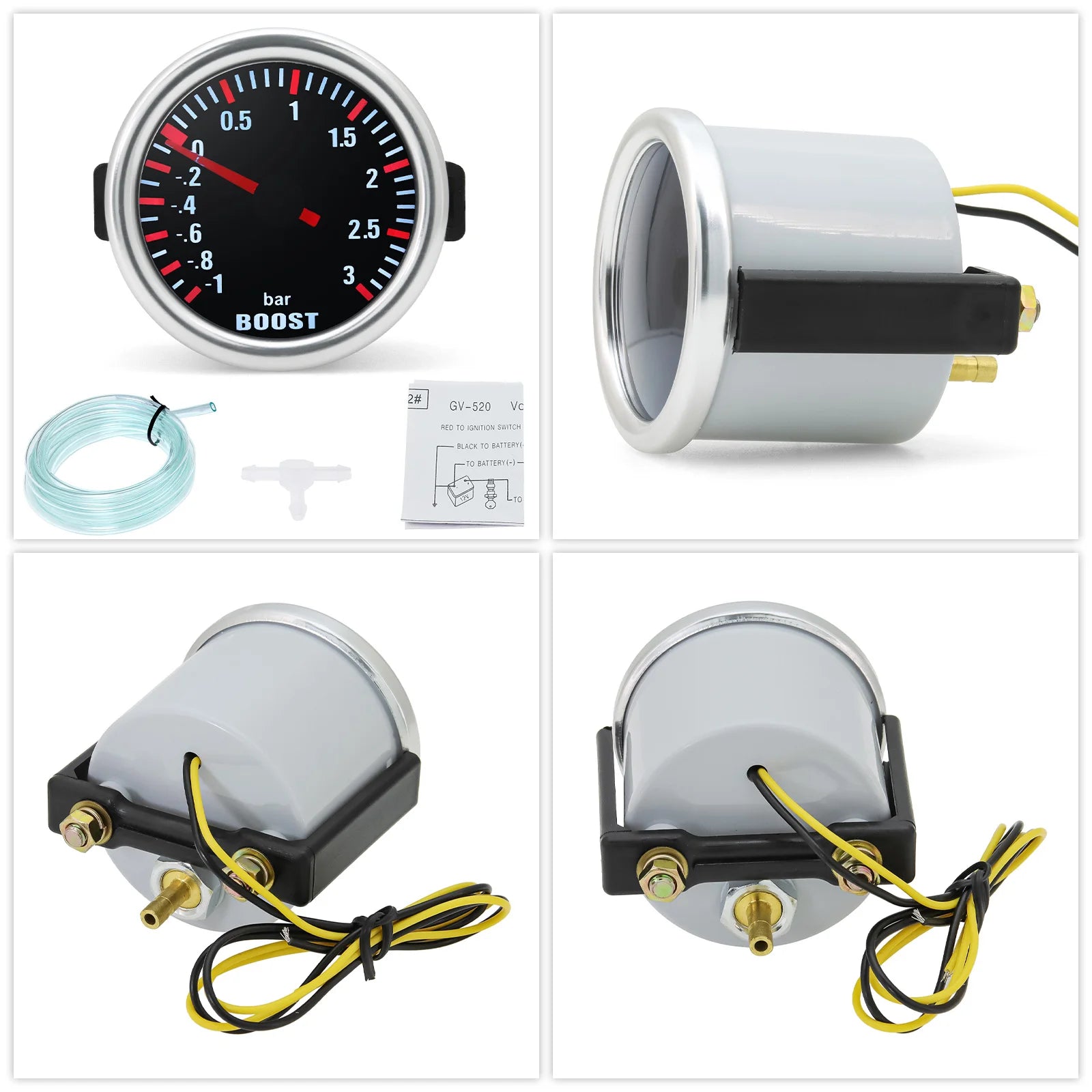3.0 BAR Smoke Lens Turbo Pressure Gauge with Mechanical White LED Backllight Auto Turbo Boost Gauges Boost Meter 52Mm Universal