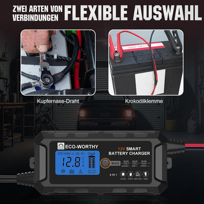 ECO-WORTHY Cargador De Baterias 12V, 5A Cargador Bateria Con Activación De Batería De Litio Para Baterías De Litio Y Plomo En Coche Moto Cortacésped Barco Baterías Marinas