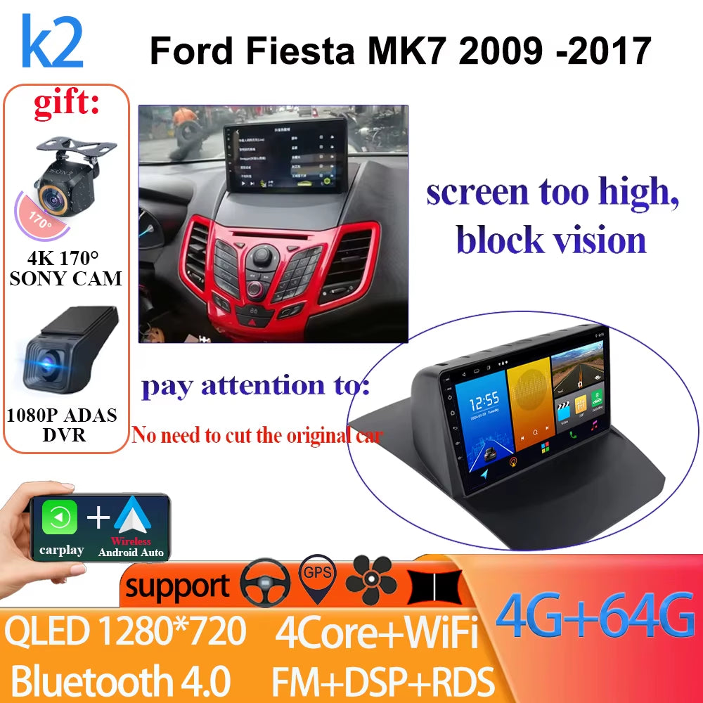 Android 14 Car Radio Carplay for Ford Fiesta Mk 6 2008-2019 Android Multimedia Video Player Touch Screen Auto Stereo Navigation