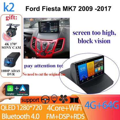 Android 14 Car Radio Carplay for Ford Fiesta Mk 6 2008-2019 Android Multimedia Video Player Touch Screen Auto Stereo Navigation