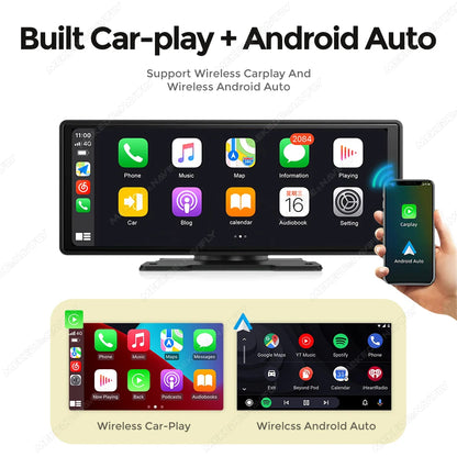 10.26" Car Monitor Wireless Carplay Android-Auto Screen DSP WIFI Multimedia Player Support HD Camera FM AUX Navigation Dashboard