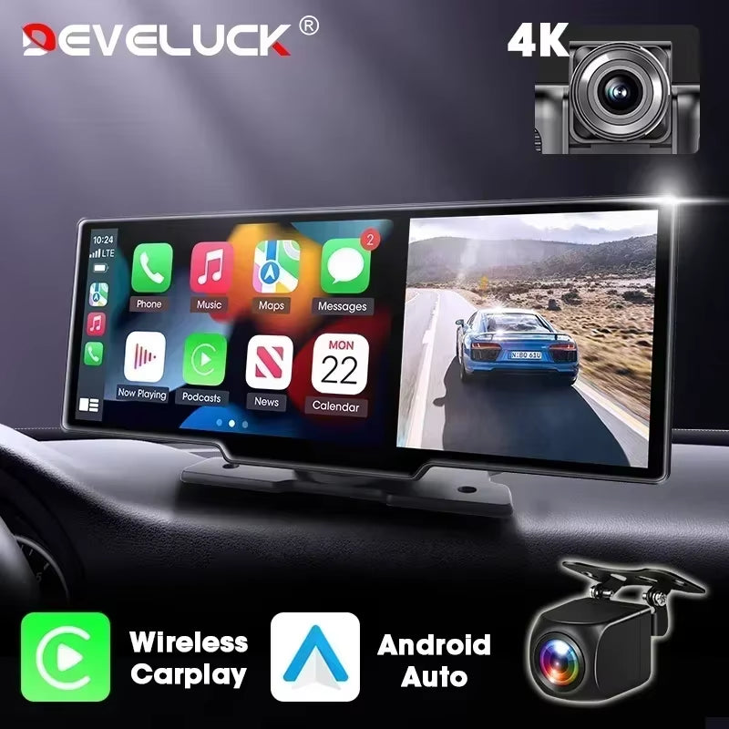 10.26'' 4K Dash Cam Car DVR Android Auto Carplay Display Screen Smart Car System Video Recorder Monitor with Rear Camera 5G WIFI
