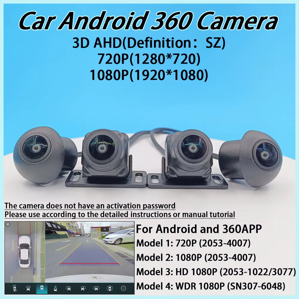 3D Car 360 Panoramic Camera 8K AHD 1080P 720P 4 Pieces Square Cameras for Android Radio 360APP SN307 WDR 2053 Sensor