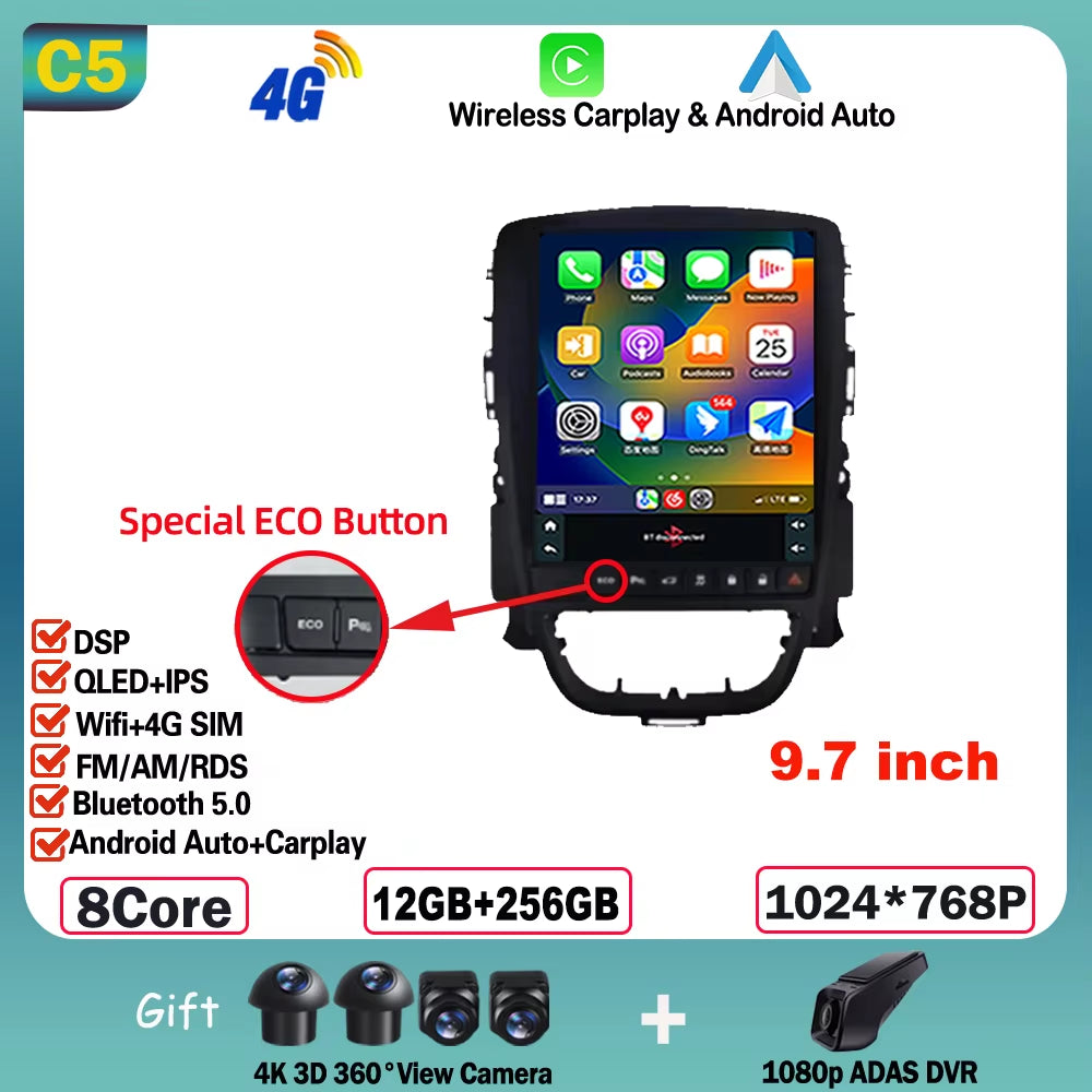 9.7 Inch Android 15 for Opel Astra J 2009-2015 Car Radio Multimedia Video Player GPS Tesla Model Wireless Android Auto WIFI 4G
