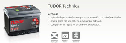 Batería De Coche, , TB740, Bateria De Plomo Y Acido, 74Ah, 680A, Technica, Para Vehiculos Sin Sistema Start-Stop, Automovil De Turismo