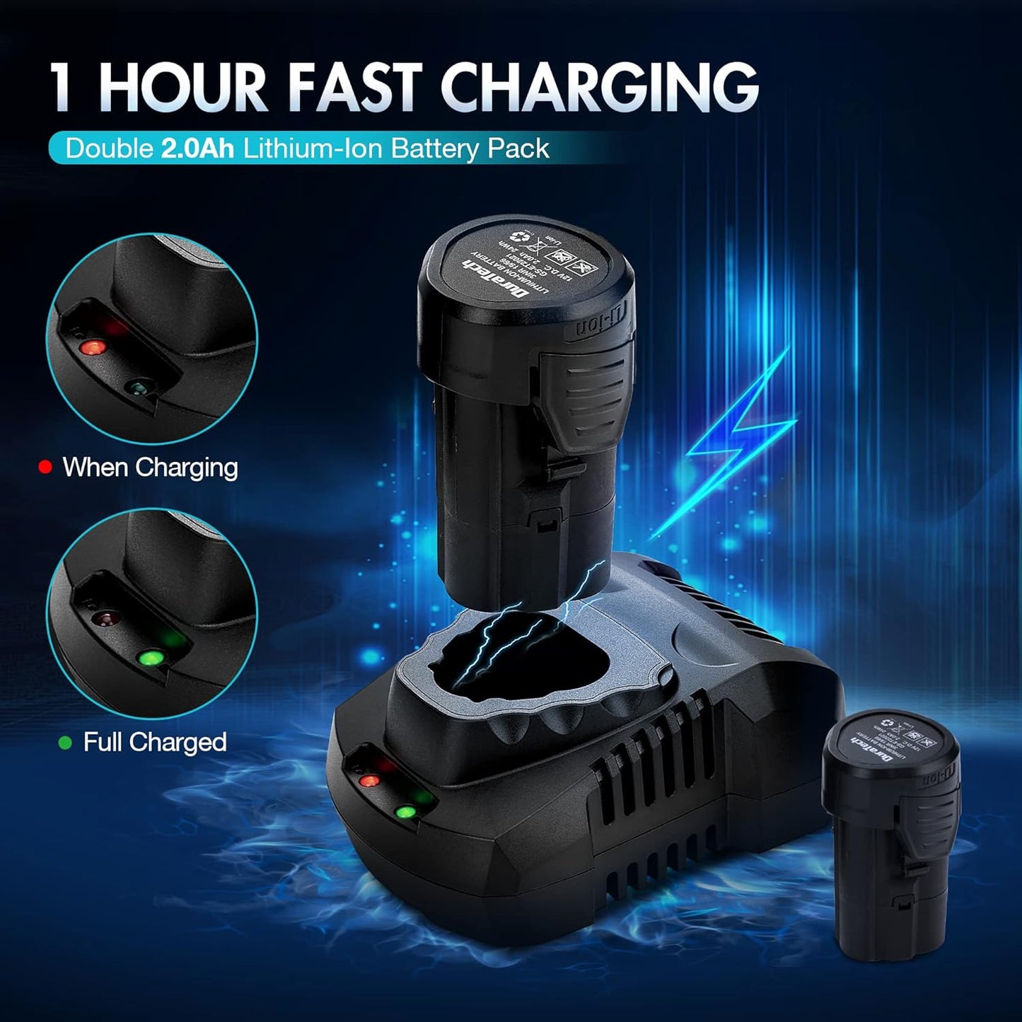 Llave De Carraca Eléctrica Inalámbrica, 12V Atornillador De Impacto, Llave De Trinquete Con Carga Rápida, 2 Packs De Batería De 2000Mah, Gatillo De Velocidad Variable, 65N.M