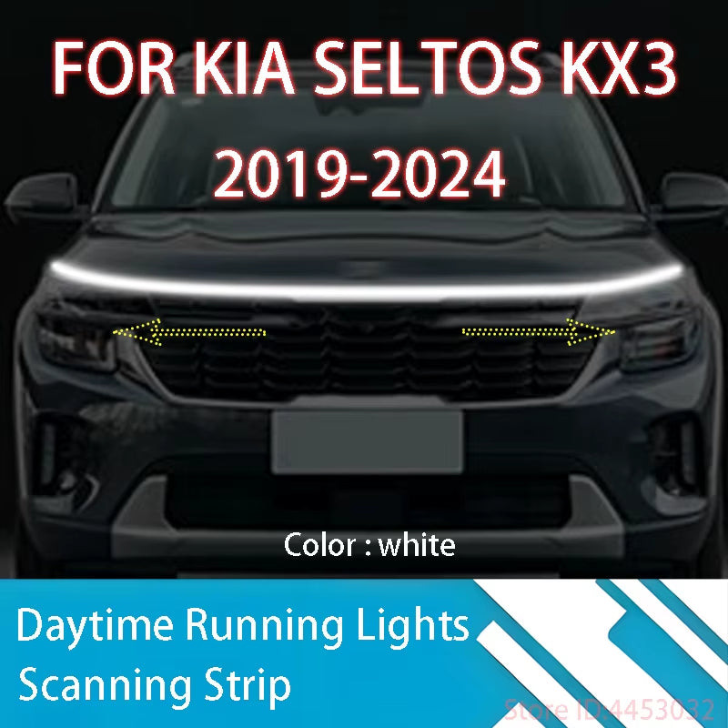 FOR Kia SELTOS KX3 2019-2024 New Upgrade LED Daytime Running Light Scan Starting Car Hood DRL Guide Decorative Ambient Lamp 12V