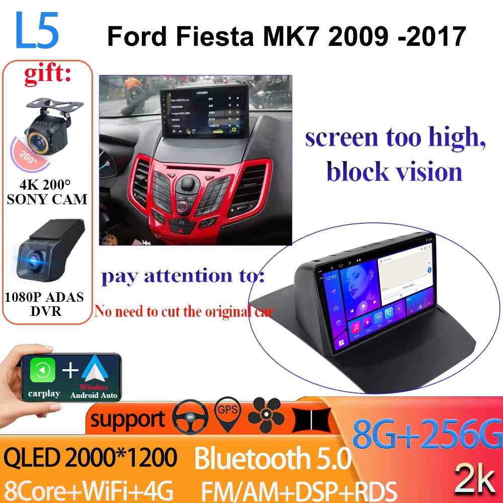 Android 14 Car Radio Carplay for Ford Fiesta Mk 6 2008-2019 Android Multimedia Video Player Touch Screen Auto Stereo Navigation