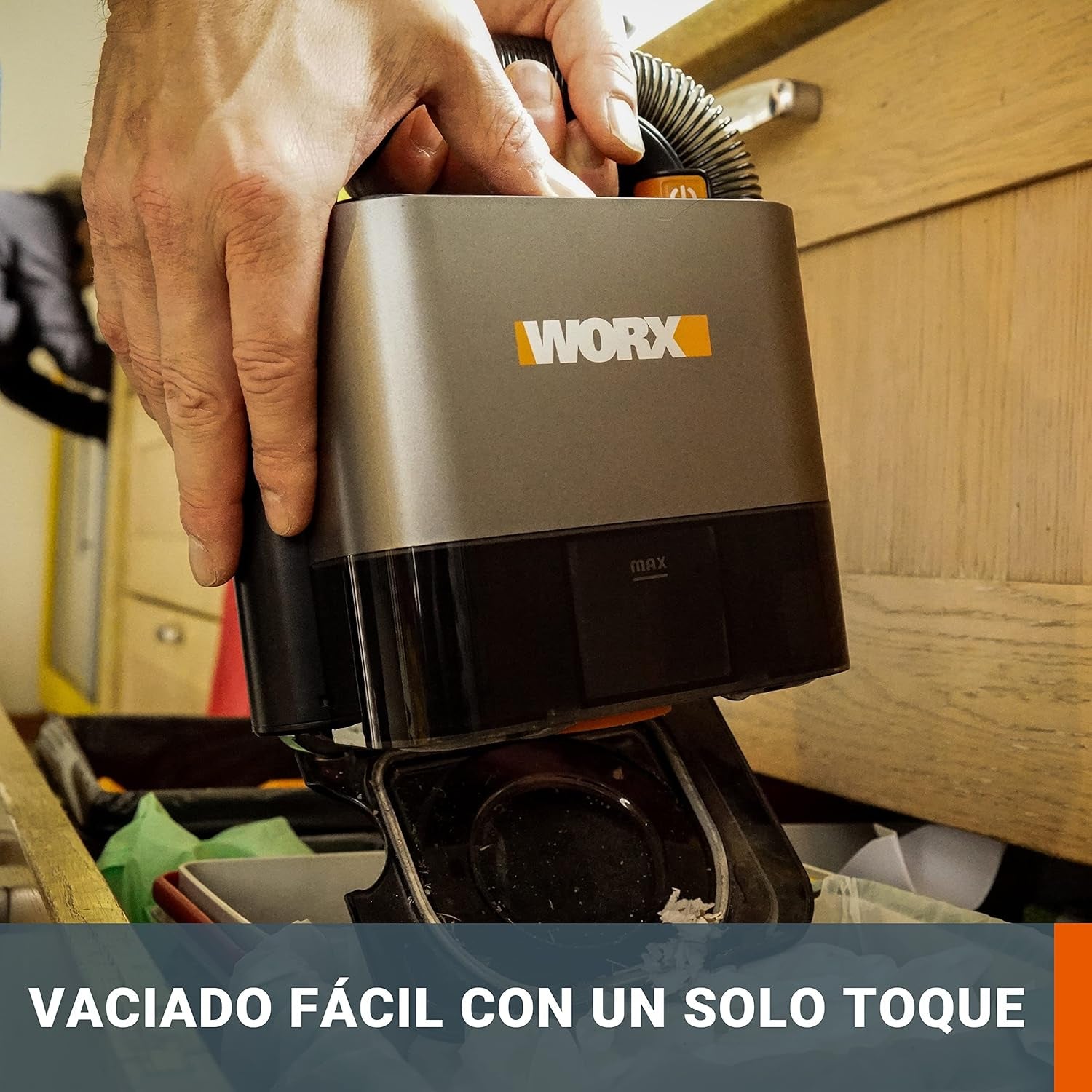 Worx 18V(20V MAX) Aspirador De Coche Inalámbrico Sin Cable Potente 2.0Ah Batería WX030, 150W 10Kpa Con Caja De Almacenamiento Integrada, Filtro Lavable Red De Eliminación De Polvo