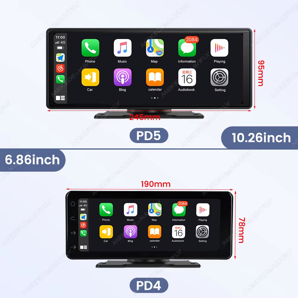 10.26"/6.86" Universal Car Radio Screen Wireless Carplay Android Auto Multimedia Video Player Monitor Dashboard Rearview Cam DSP