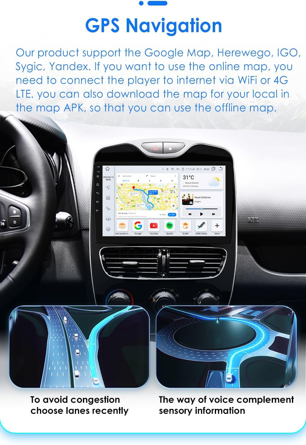 Radio De Coche Android 13 Para Renault Clio 4 ZOE 2016-2019 4G+32G GPS Navi Radio Con Carplay Inalámbrico Android Auto Bluetooth Dab Wifi 4G Mirror Link Entrada De Cámara Trasera/Frontal/Fm/Am